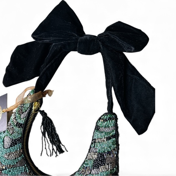 Beaded Hobo Bag With Black Velvet Bow-Pink/Blue/Purple/Black-Viral NWT - Picture 4 of 7